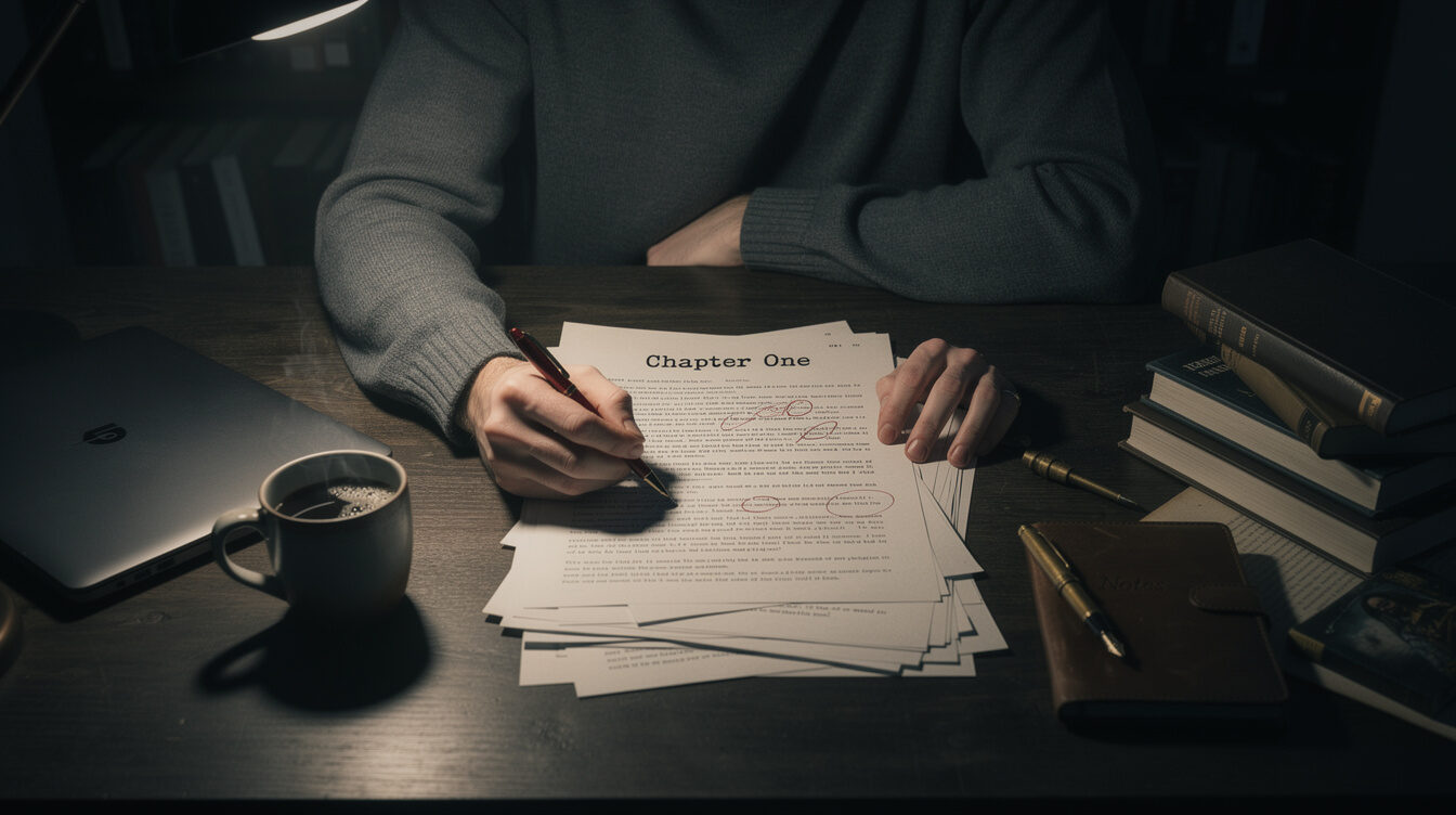 mystery writer desk setup